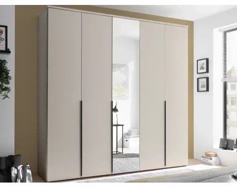 Šatní skříň se zrcadlem Kevo, 225 cm, béžová kašmír