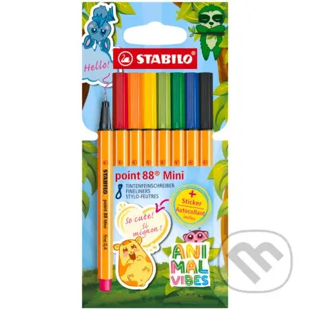 Jemný liner - STABILO point 88 Mini Animal Vibes - 8 ks sada - vrátane nálepky