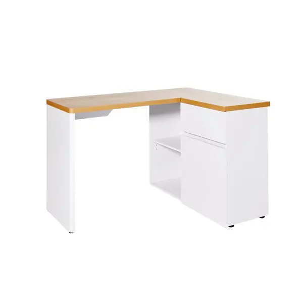 ROHOVÝ PSACÍ STŮL, bílá, barvy dubu, 117/90/76,2 cm