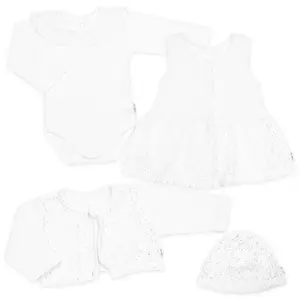 Baby Nellys Luxusní pletená sada pro holčičku na křtiny a oslavu 4D design - bílá, vel. 68 vel.  68
