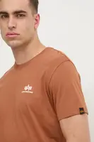 Bavlněné tričko Alpha Industries hnědá barva, s potiskem