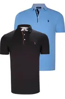 DUAL SET T8582 DEWBERRY PÁNSKÉ TRIČKO-ČERNO-SVĚTLE MODRÉ