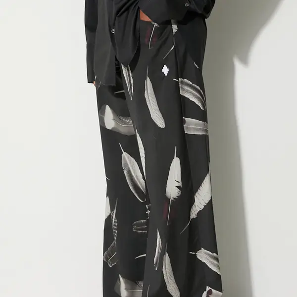 Vlněné kalhoty Marcelo Burlon Aop Wind Feathers černá barva, jednoduché