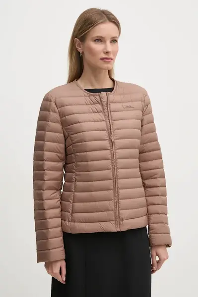 Péřová bunda Calvin Klein dámská, hnědá barva, přechodná, K20K207823