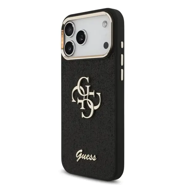 Zadní kryt Guess PU Fixed Glitter 4G Metal Frame pro Apple iPhone 17 Pro Max, černá