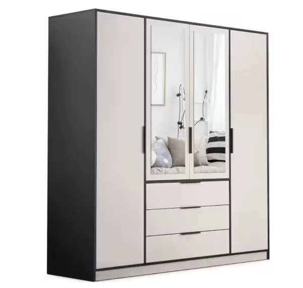 Šatní skříň Lati D4 Barva korpusu: Černá, Rozměry: 196 cm, Dveře: Kašmír