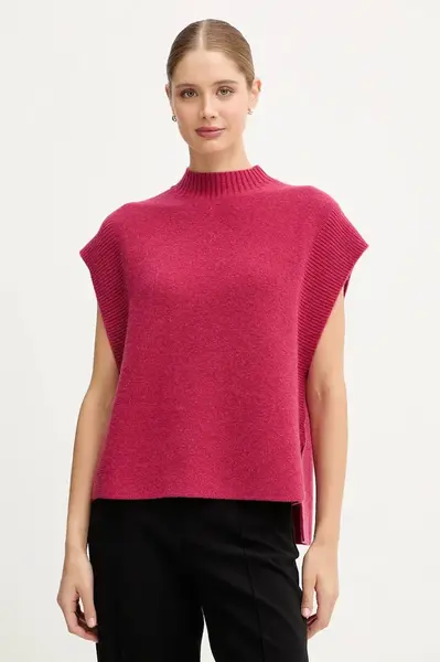 Vesta s přídavkem vlny United Colors of Benetton růžová barva, s pologolfem, 1244D10EF