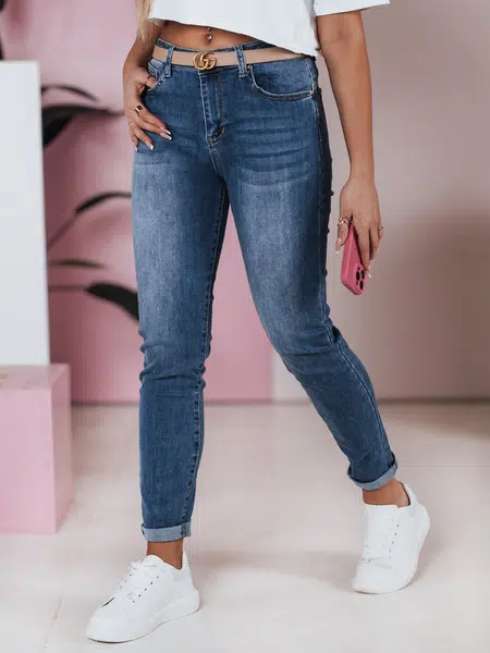 Spodnie damskie jeansowe slim fit średni stan FLEXI granatowe Dstreet