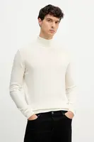 Vlněný svetr Karl Lagerfeld pánský, béžová barva, s golfem, 554399.655058