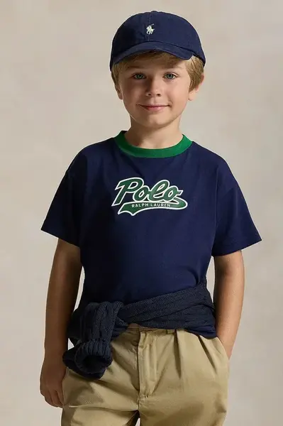 Dětské bavlněné tričko Polo Ralph Lauren tmavomodrá barva, s potiskem, 322P02588001