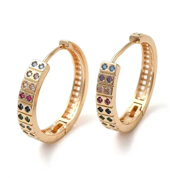 Brass Micro Pave Colorful Cubic Zirconia Hoop Earrings