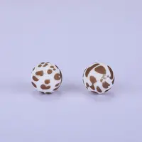 Printed Round with Leopard Print Pattern Silicone Focal Beads