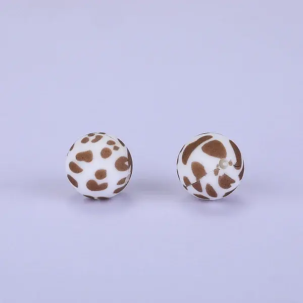 Printed Round with Leopard Print Pattern Silicone Focal Beads
