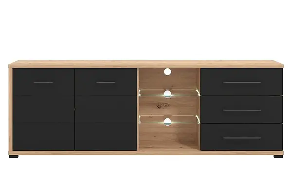 Tv stolek 190 s osvětlením polic lugano - dub artisan/černá