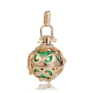 Golden Plated Brass Hollow Round Cage Pendants