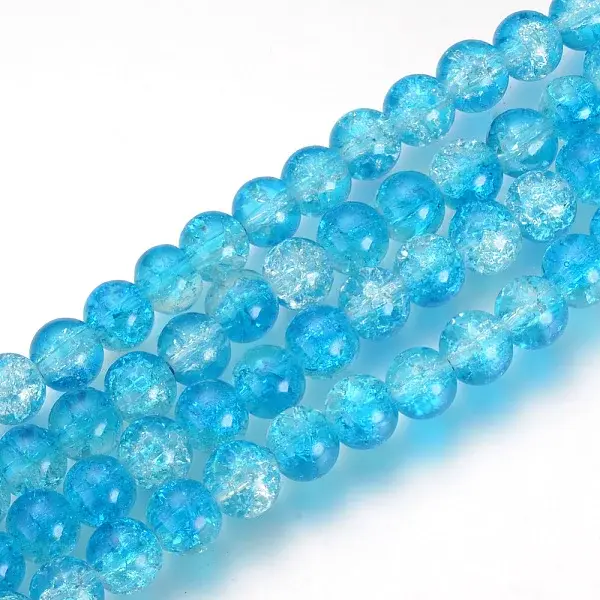 Baking Paint Transparent Crackle Glass Round Bead Strands