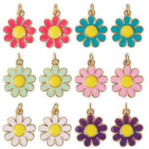 12Pcs 6 Colors Brass Enamel Charms