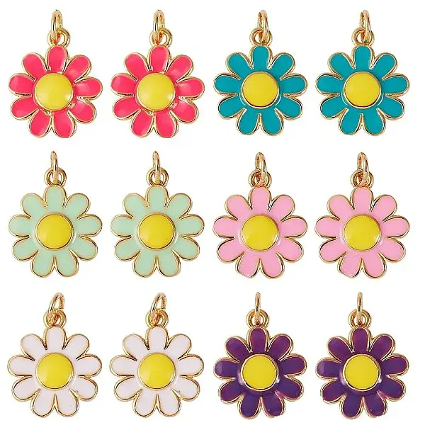 12Pcs 6 Colors Brass Enamel Charms