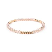 Gold-tone Miyuki Elastic Crystal Beaded Bracelet with Acrylic Tube Beads