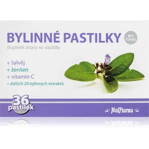 MedPharma Bylinné pastilky šalvia, ženšen, vitamín C pastilky pre normálnu funkciu dýchacieho systému 36 ks