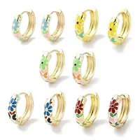 Real 18K Gold Plated Brass Enamel Flower Print Hoop Earrings for Women