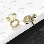 Rabbit Head Brass Micro Pave Cubic Zirconia Ear Studs