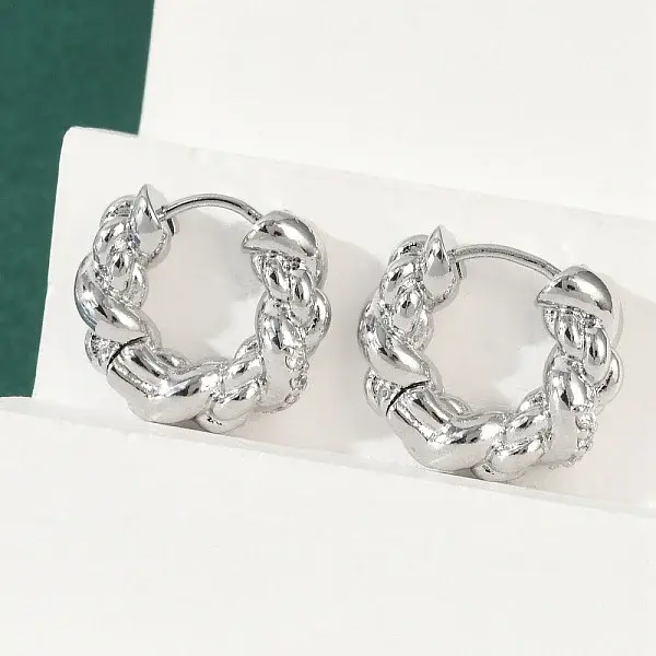 Twist Brass Cubic Zirconia Hoop Earrings