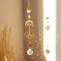 Natural Rose Quartz Brass Moon & Star Hanging Ornaments