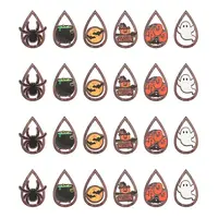 24Pcs 6 Styles Halloween Theme Single Face Printed Aspen Wood Big Pendants