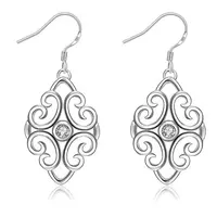 Awesome Design Filigree Rhombus Brass Cubic Zirconia Dangle Earrings