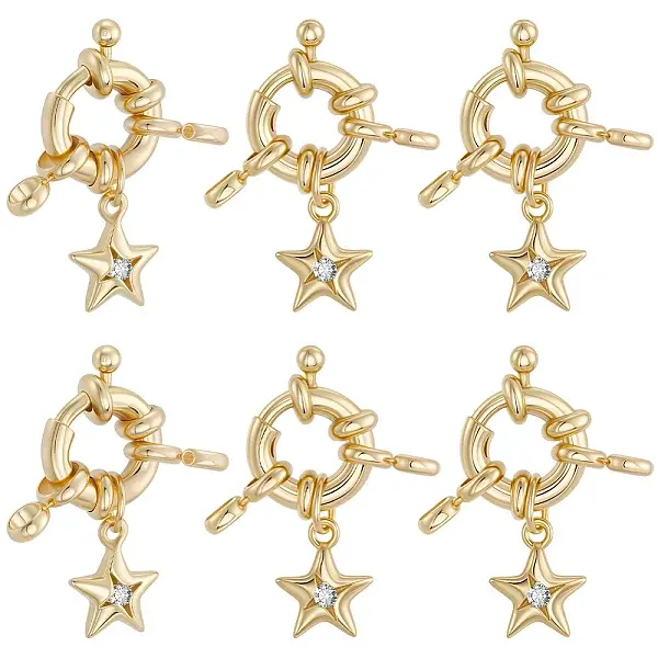 10Pcs Brass Clear Cubic Zirconia Spring Ring Clasps