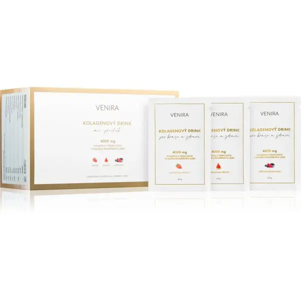Venira Kolagénové drinky prášok na prípravu nápoja pre krásne vlasy, pleť a nechty príchuť Strawberry, watermelon, wild berries 30x6.3 g