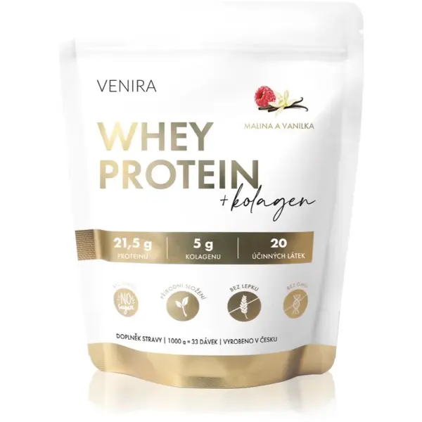 Venira Whey protein + kolagén srvátkový proteín s kolagénom príchuť Raspberry and vanilla 1000 g