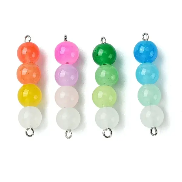 Gradient Color Round Glass Beaded Connector Charms