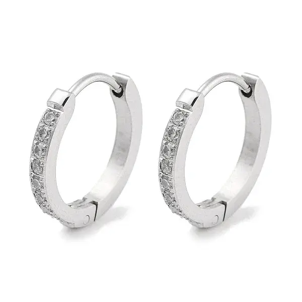 304 Stainless Steel Micro Pave Clear Cubic Zirconia Huggie Hoop Earrings
