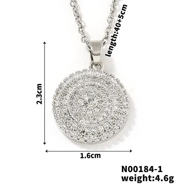 Fashionable Versatile Brass Micro Pave Clear Cubic Zirconia Geometric Flat Round Necklaces for Women