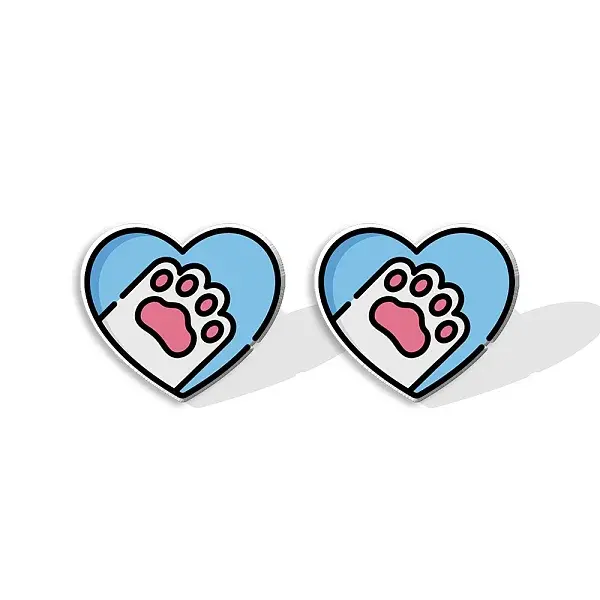 Acrylic Heart with Footprint Stud Earrings for Women