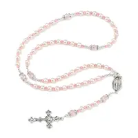Glass Pearl Rosary Bead Necklace