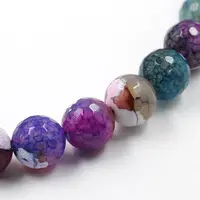 Dyed Natural Fire Crackle Agate Faceted Round Bead Strands