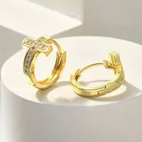 Brass Clear Cubic Zirconia Hoop Earrings