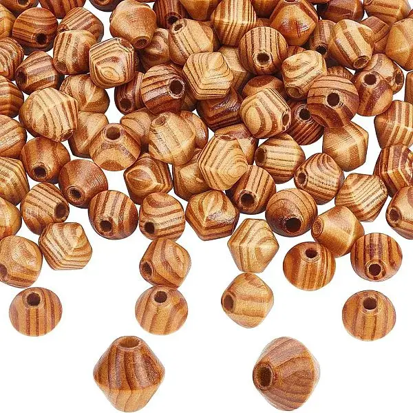 100Pcs Bicone Unfinished Natural Wood Beads