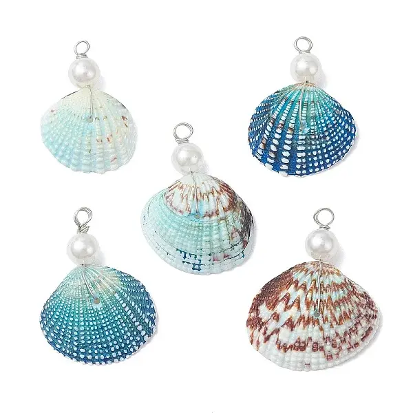 Dyed Natural Shell & Imitaiton Round White Pearl Pendants