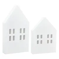 4Pcs 2 Styles Christmas Wood House Display Decorations