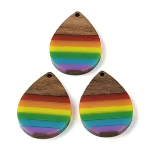 Pride Rainbow Theme Resin & Walnut Wood Pendants