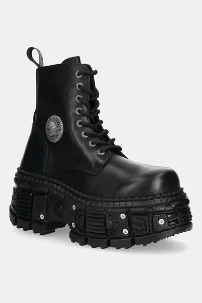 Kožené workery New Rock ITALI NEGRO GRUESO, TANK CASCO NEGRO TORNILLOS