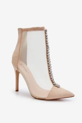 PS1 Módní dámské boty Mesh Stiletto Béžové Rummi