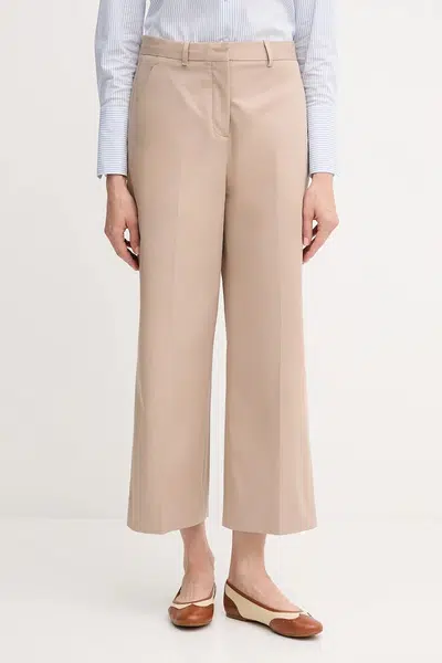Kalhoty Tommy Hilfiger dámské, béžová barva, široké, high waist, WW0WW45791