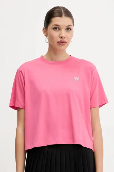 Bavlněné tričko Guess Jeans dámské, fialová barva, W4YI05 K8HM0