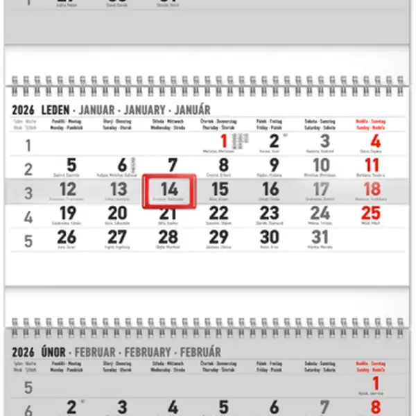4měsíční 2026 standard skládací - nátěnný kalendář