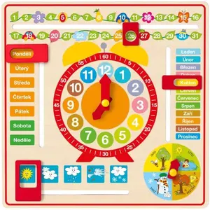 WOODY MULTIPURPOSE CALENDAR WITH CLOCK Vzdělávací hračka, mix, velikost
